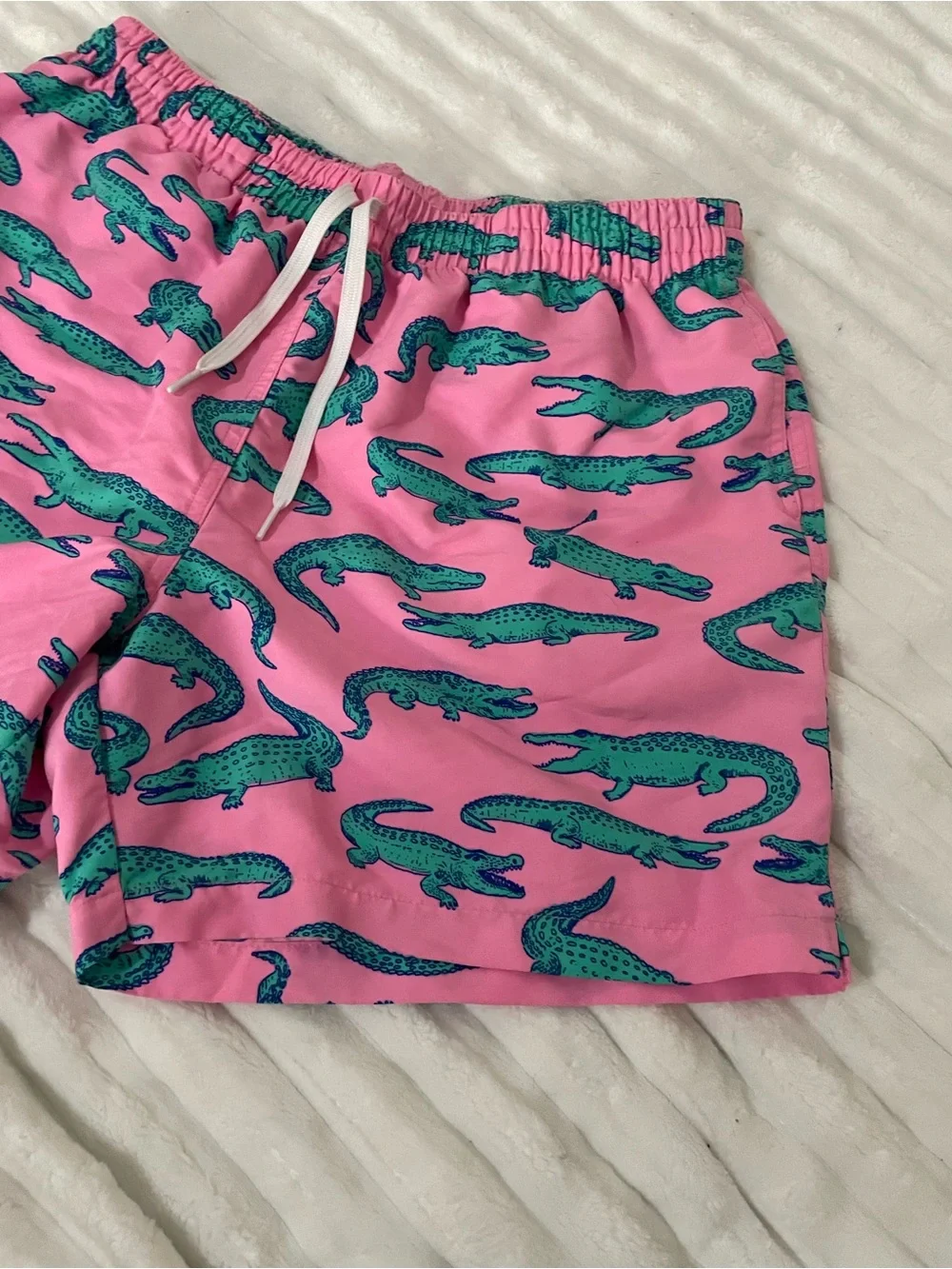 chubbies Pink Swim Trunks with Teal Alligator Print
